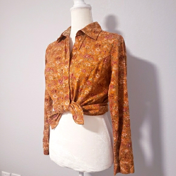 Lemon grass Button down shirt s boho floral - Picture 6 of 13